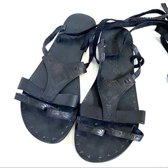 Free People Lace Up Gladiator Leather Sandals Black Size 38 - Picture 10 of 13